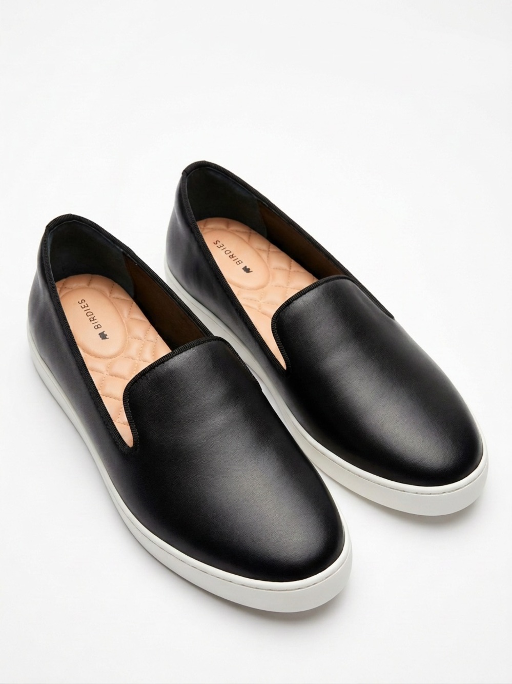 Birdies 8 Black Leather Slip-On Sneakers Minimalist Casual Fall Flats Preppy